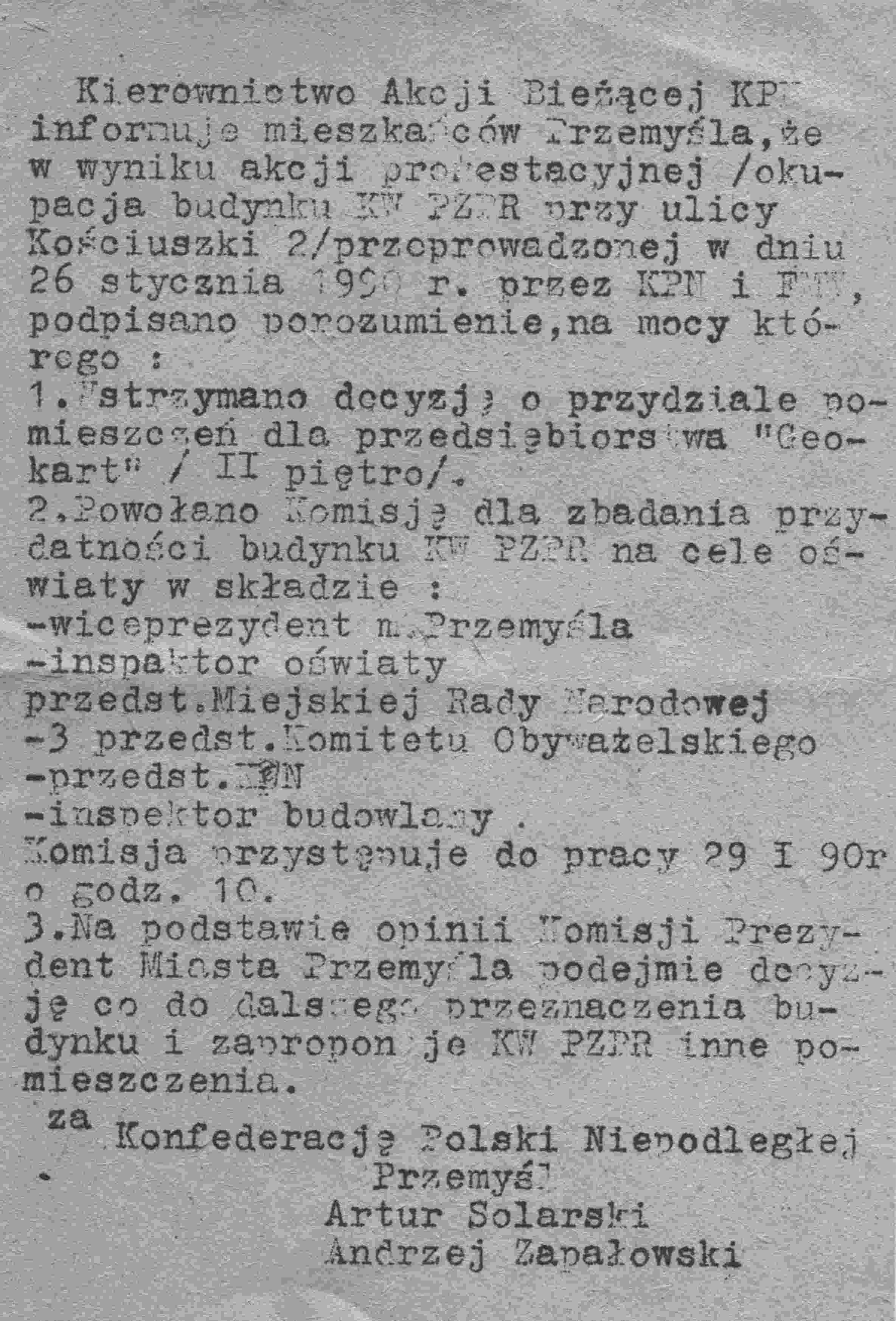 Okupacja KW PZPR - PPrzemyśl